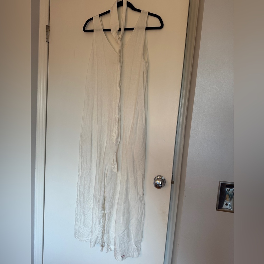White Linen Wide Leg Jumpsuit
